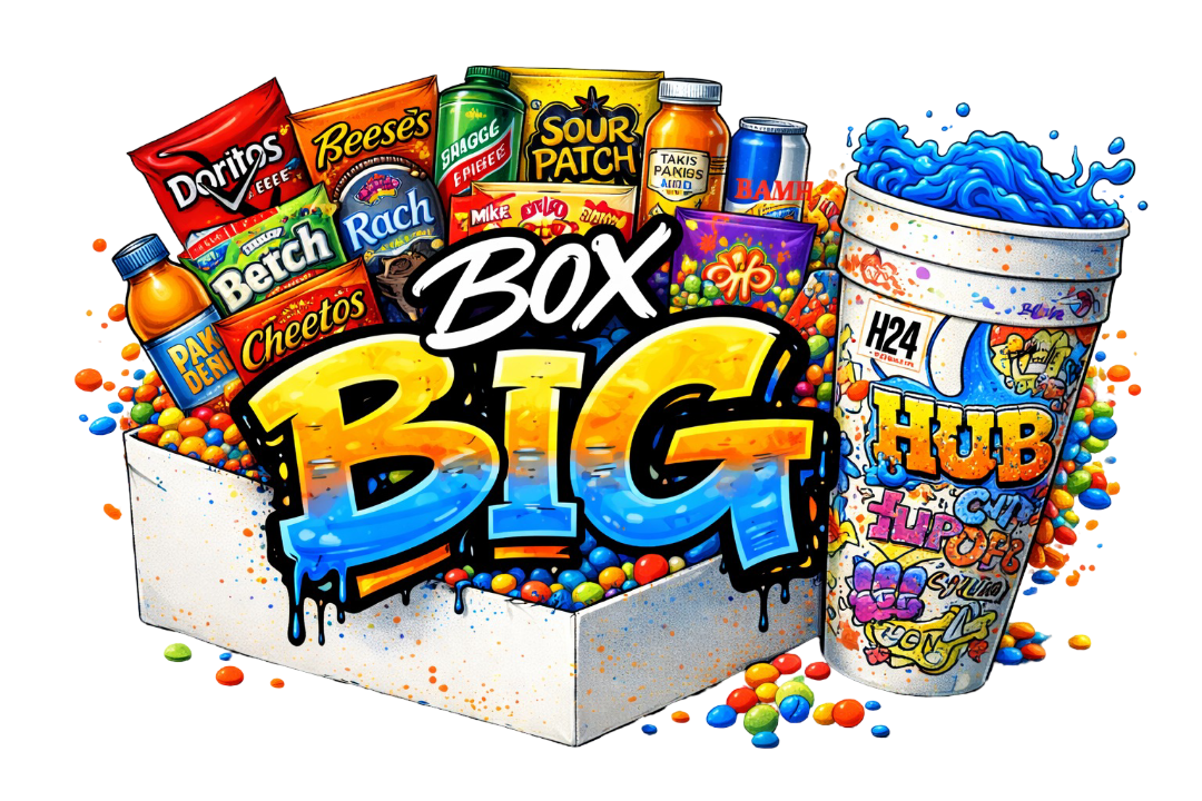 PREMIUM HUB BOX - 65 pezzi tra snack dolci e salati, bevande e caramelle con 3 gadget GRATIS + HUB GRAFFITI CUP OMAGGIO
