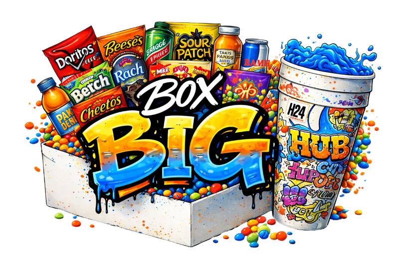 PREMIUM HUB BOX - 65 pezzi tra snack dolci e salati, bevande e caramelle con 3 gadget GRATIS + HUB GRAFFITI CUP OMAGGIO